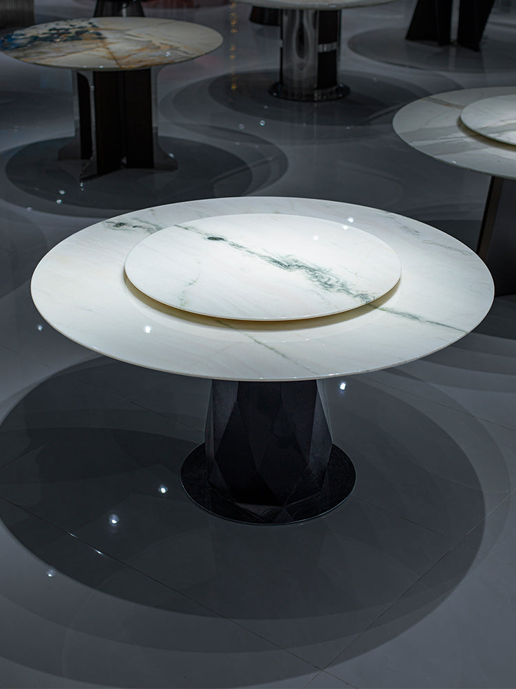 Panda White Marble Round Dining Table