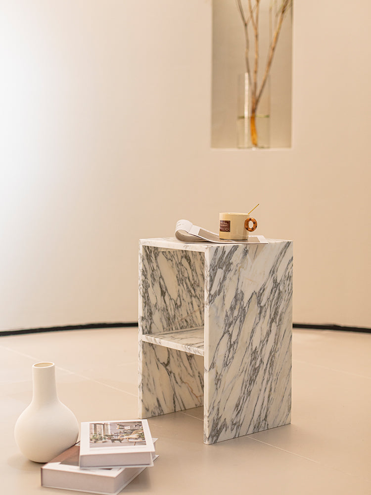 Arabescato Corchia Marble Double Layer Side Table