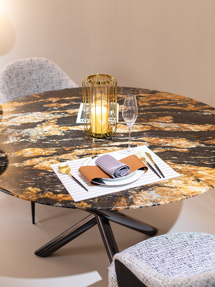 Cosmic Gold Marble Round Dining Table