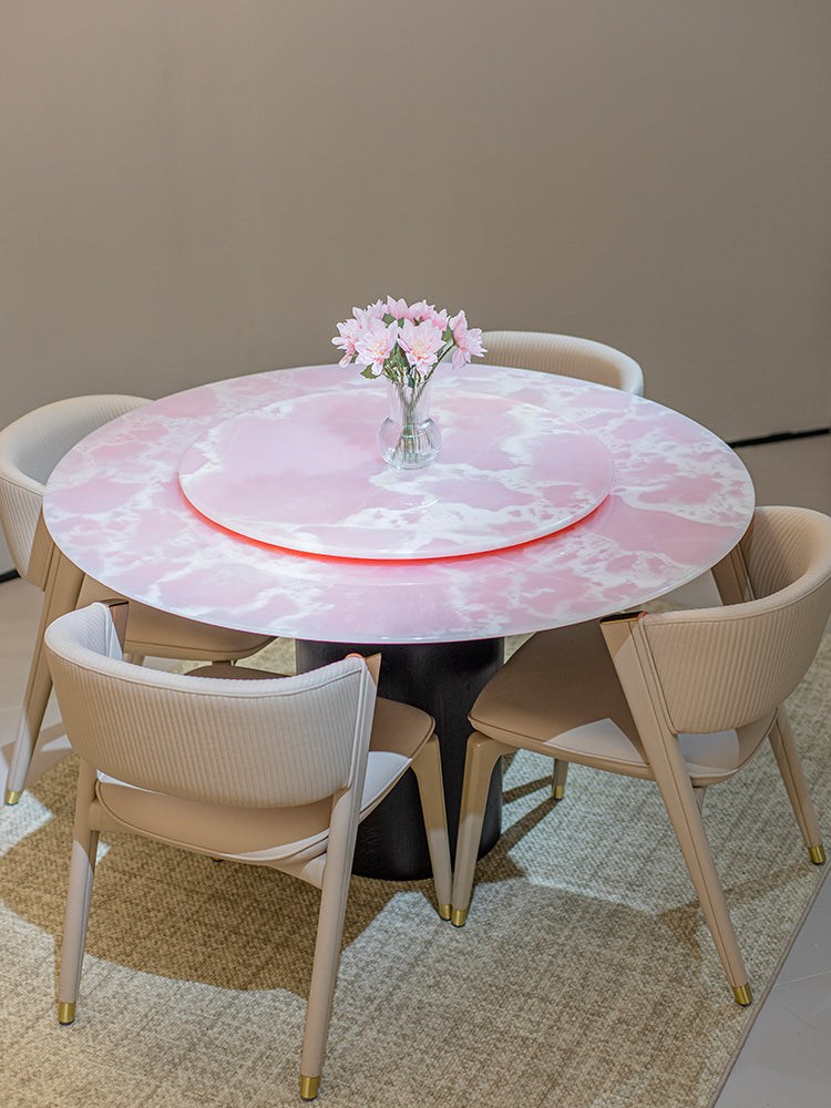 Pink Onyx Marble Round Dining Table