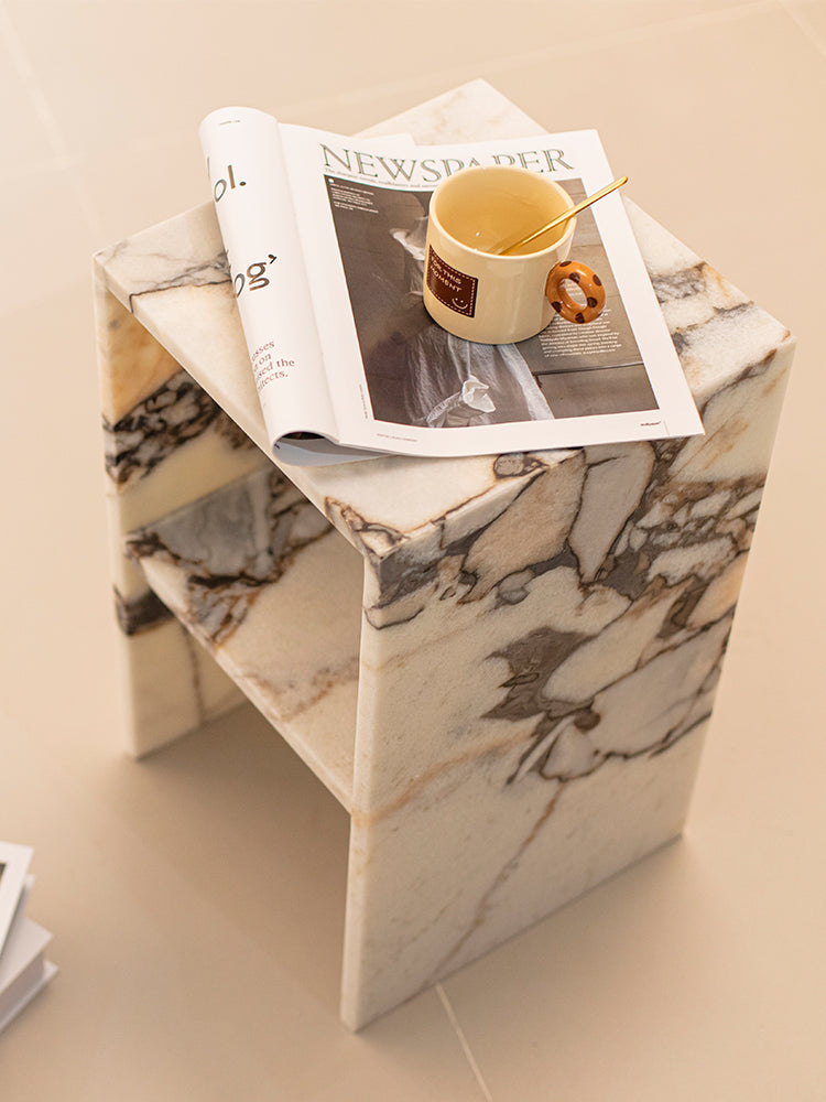 Elephant White Marble Double Layer Side Table