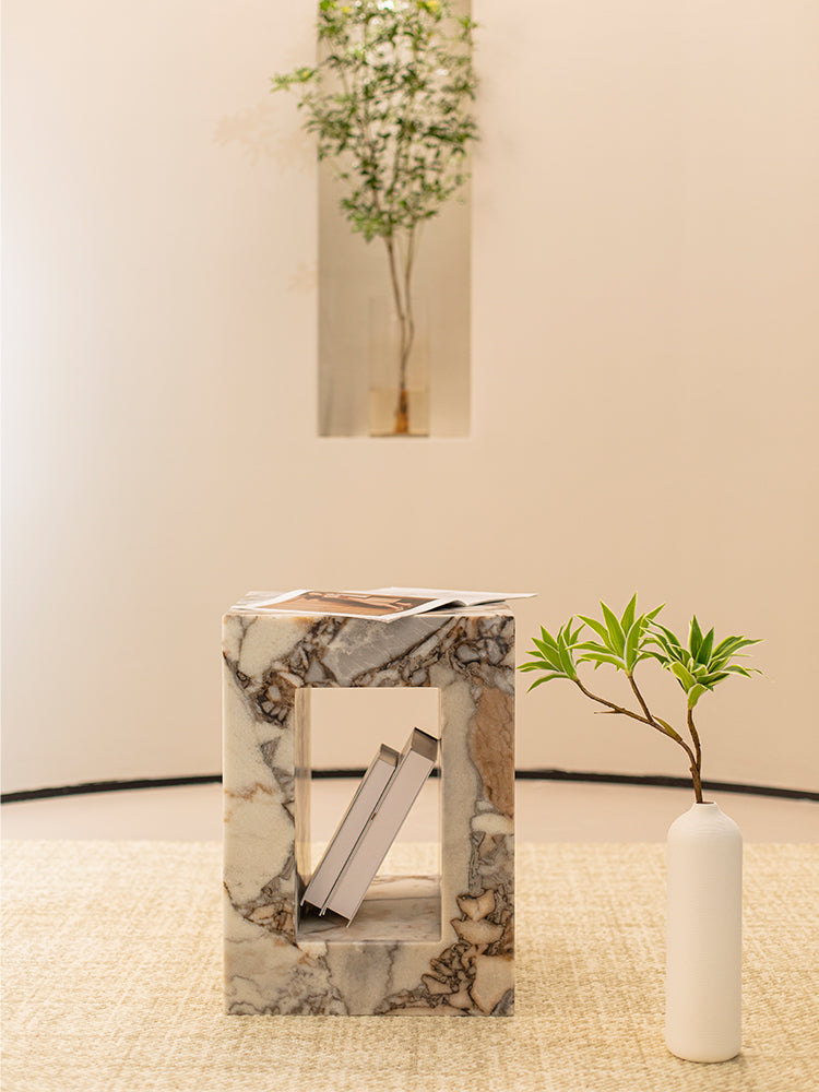 Elephant White Marble Hollow Side Table