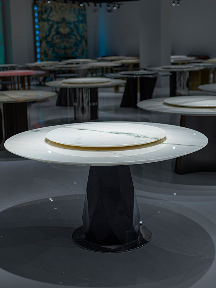 Panda White Marble Round Dining Table