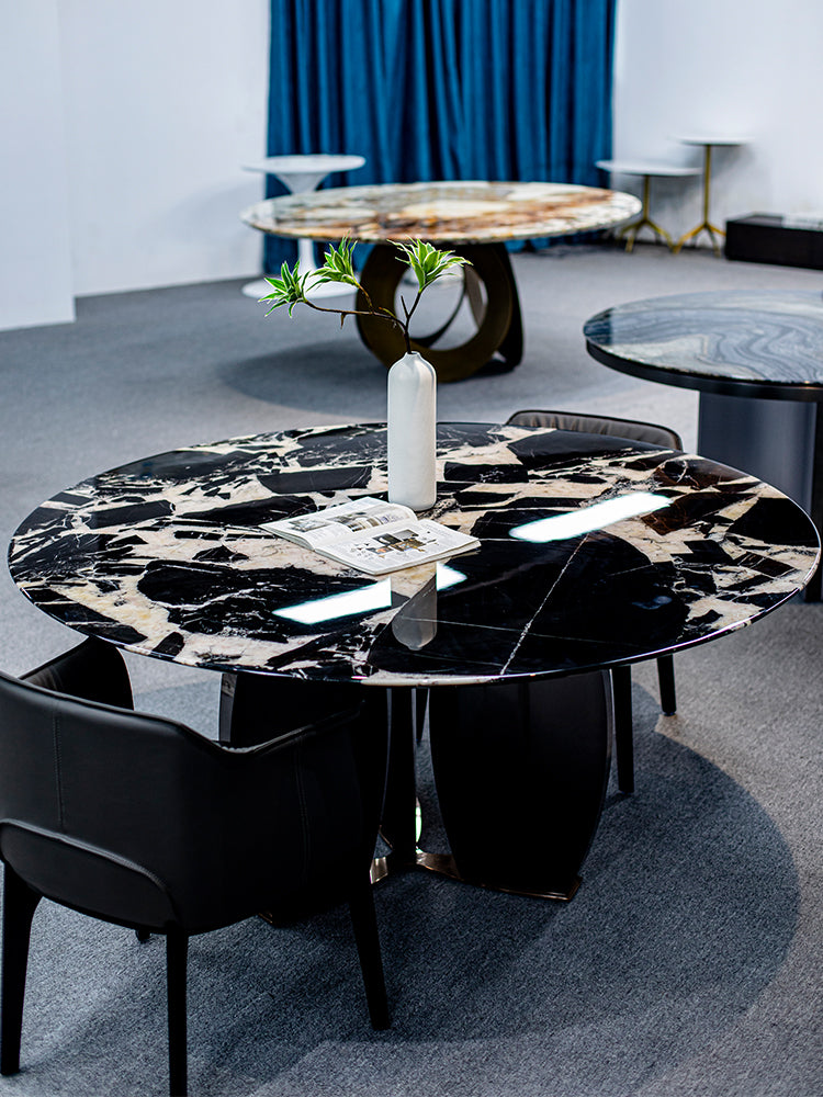 Napoleon Black Marble Round Dining Table