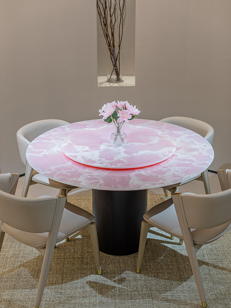 Pink Onyx Marble Round Dining Table