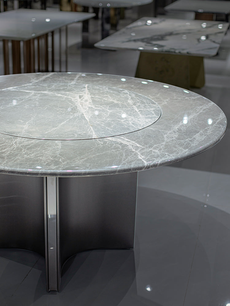 Hermes Grey Marble Round Dining Table