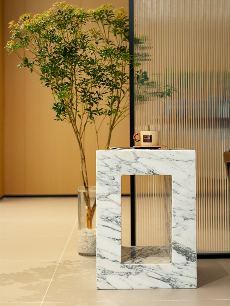 Arabescato Corchia Marble Hollow Side Table