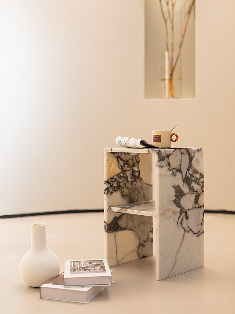Elephant White Marble Double Layer Side Table