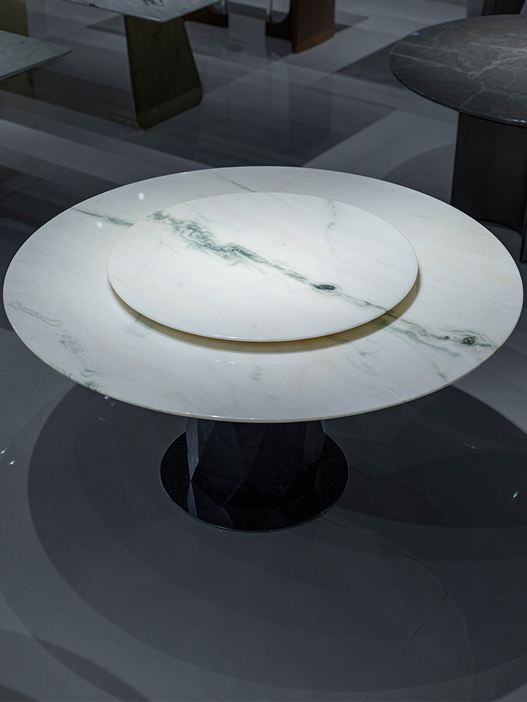 Panda White Marble Round Dining Table
