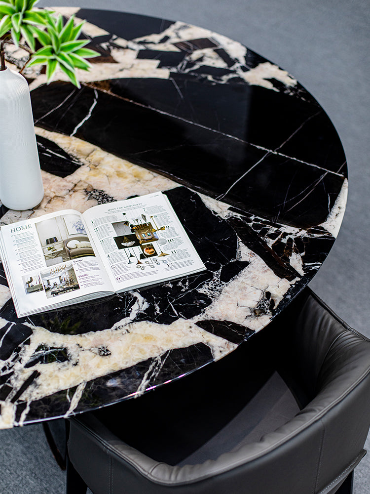 Napoleon Black Marble Round Dining Table