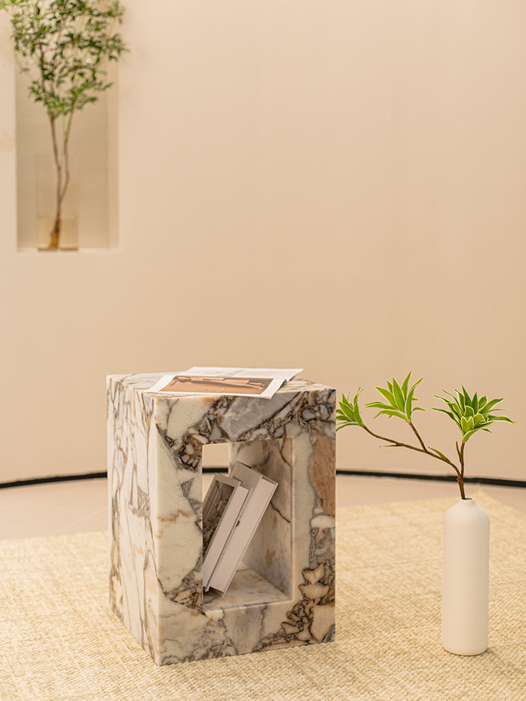 Elephant White Marble Hollow Side Table
