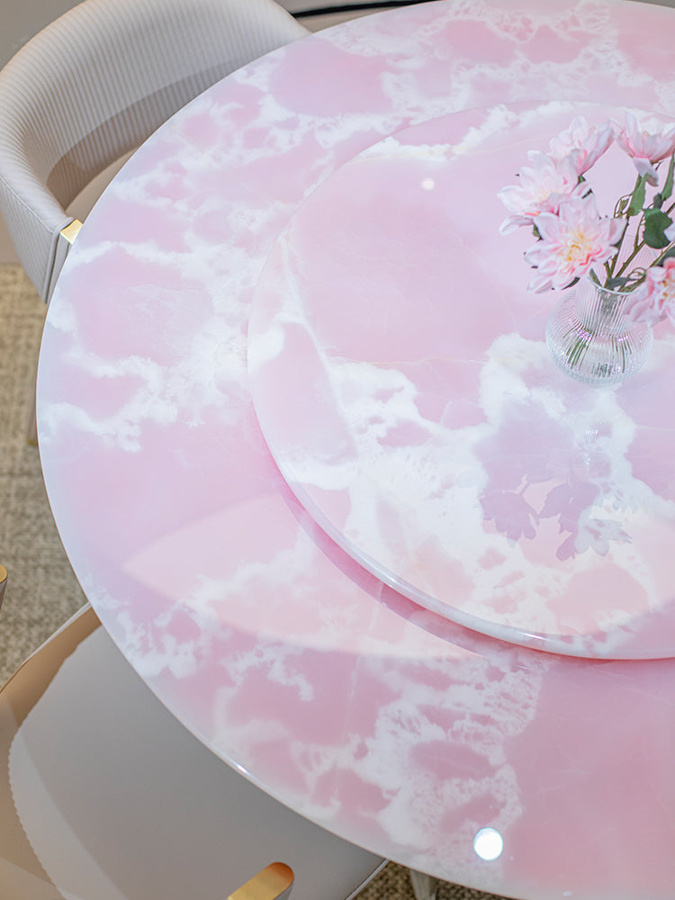 Pink Onyx Marble Round Dining Table