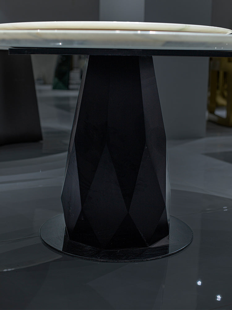 Panda White Marble Round Dining Table