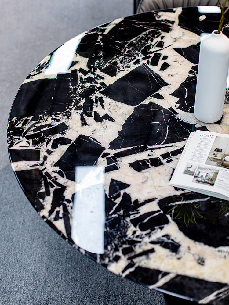 Napoleon Black Marble Round Dining Table