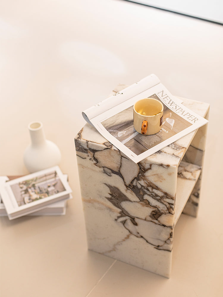 Elephant White Marble Double Layer Side Table