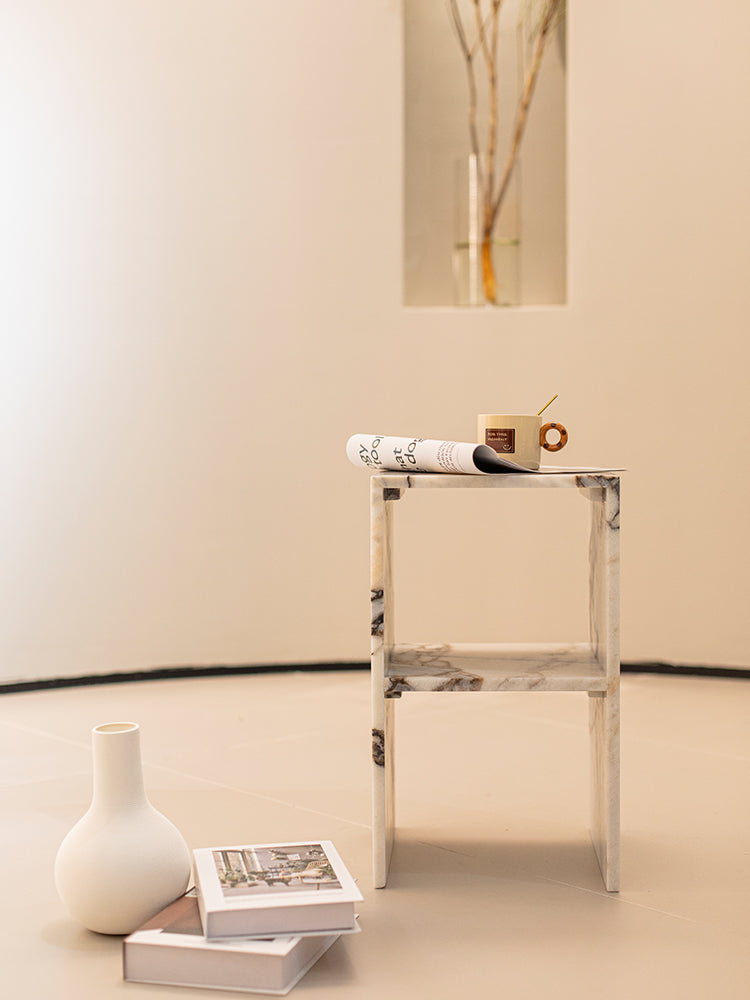 Elephant White Marble Double Layer Side Table
