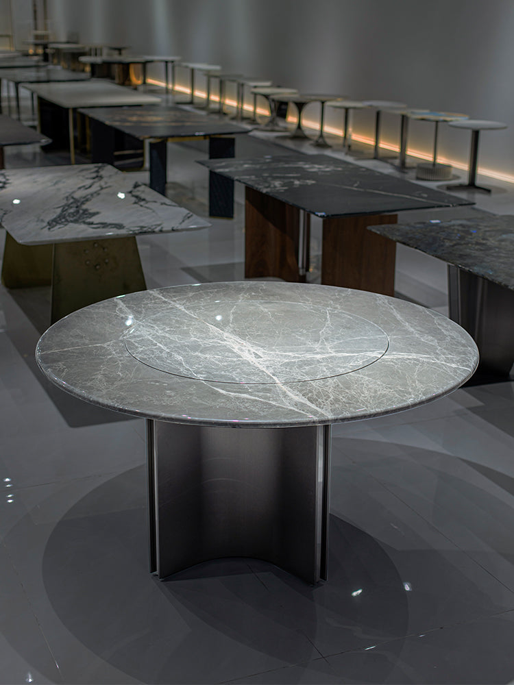 Hermes Grey Marble Round Dining Table
