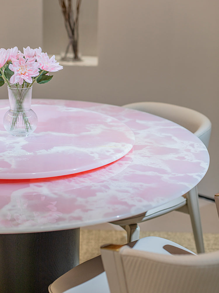 Pink Onyx Marble Round Dining Table