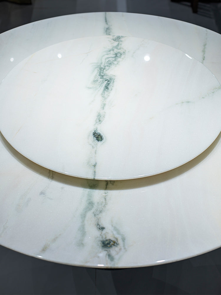 Panda White Marble Round Dining Table