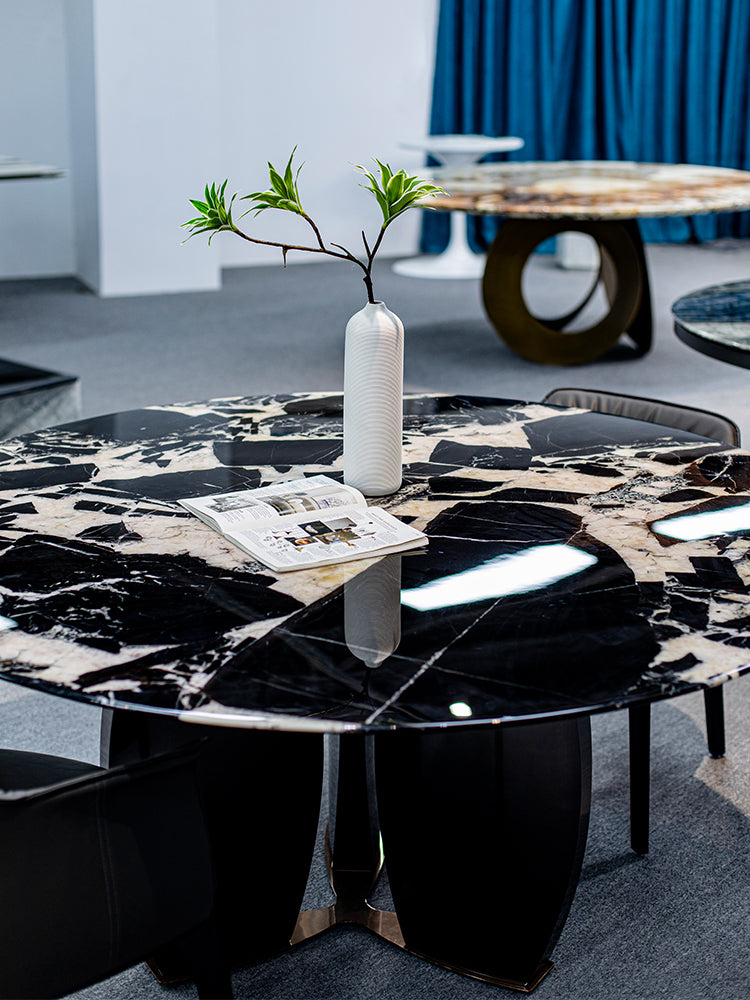 Napoleon Black Marble Round Dining Table