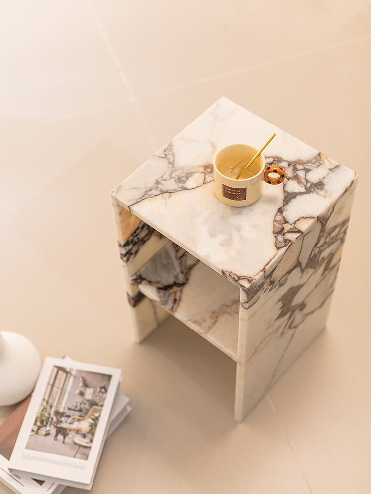 Elephant White Marble Double Layer Side Table