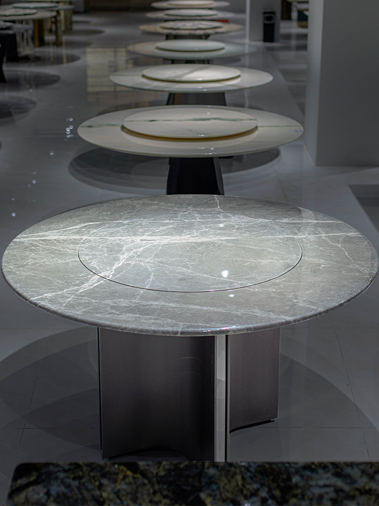 Hermes Grey Marble Round Dining Table