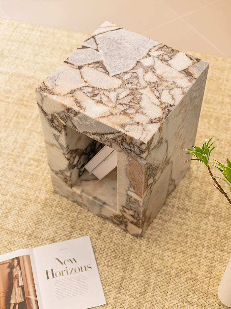 Elephant White Marble Hollow Side Table