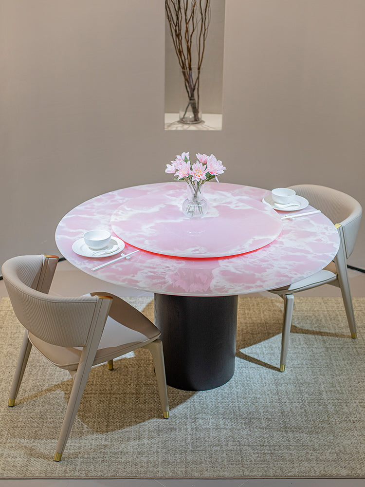 Pink Onyx Marble Round Dining Table