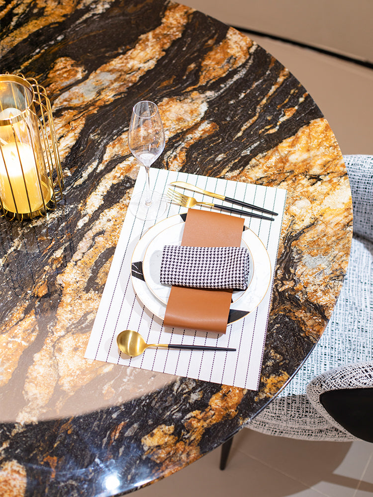 Cosmic Gold Marble Round Dining Table