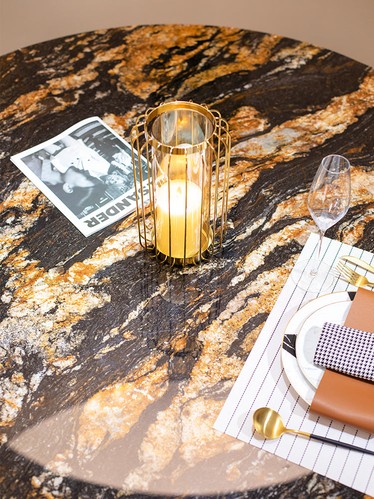 Cosmic Gold Marble Round Dining Table