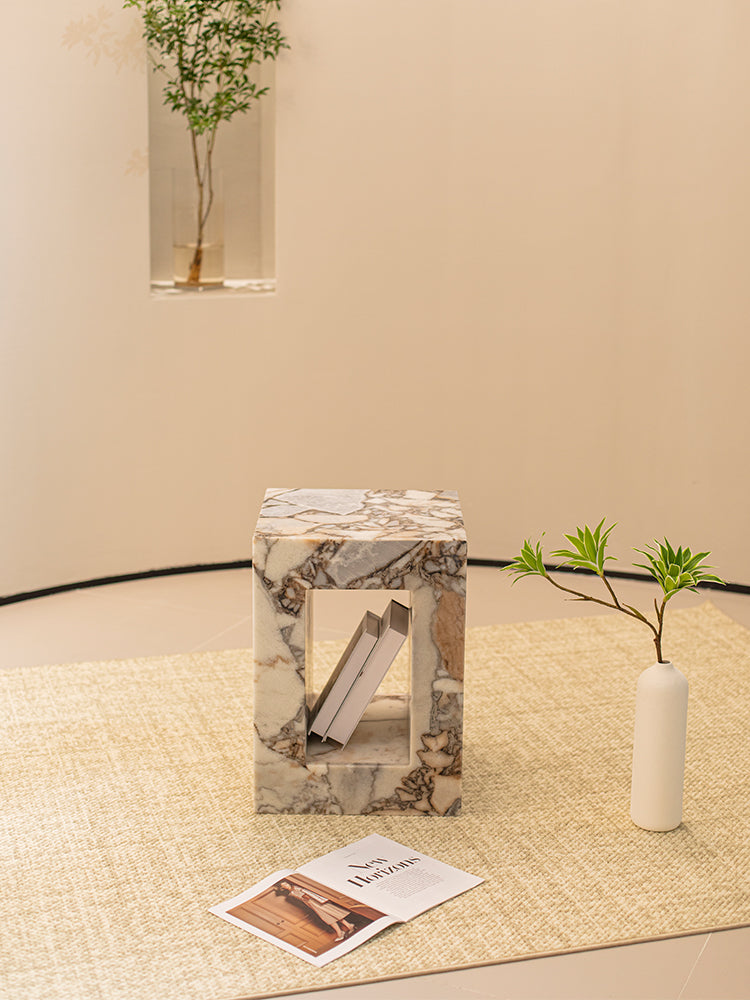 Elephant White Marble Hollow Side Table
