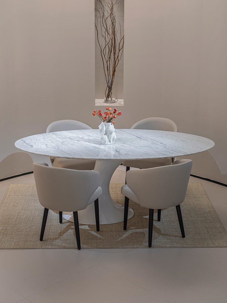 Carrara White Oval Marble Dining Table