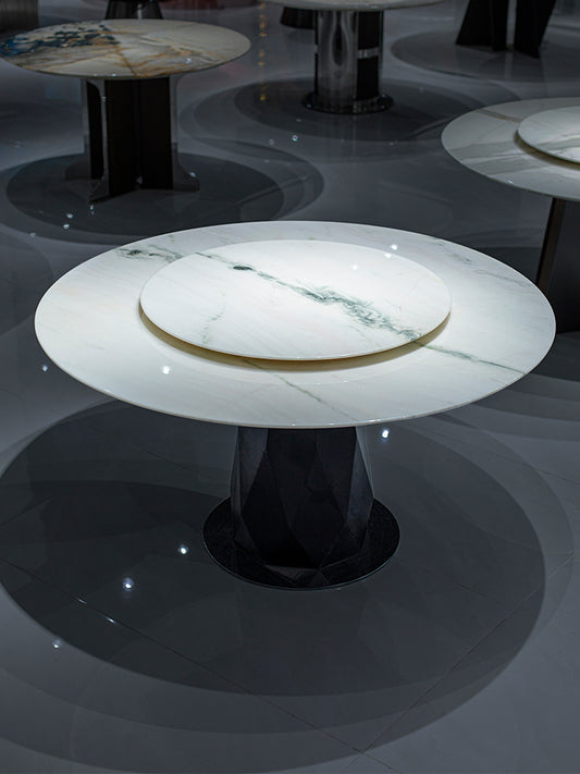 Panda White Marble Round Dining Table