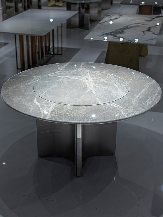 Hermes Grey Marble Round Dining Table