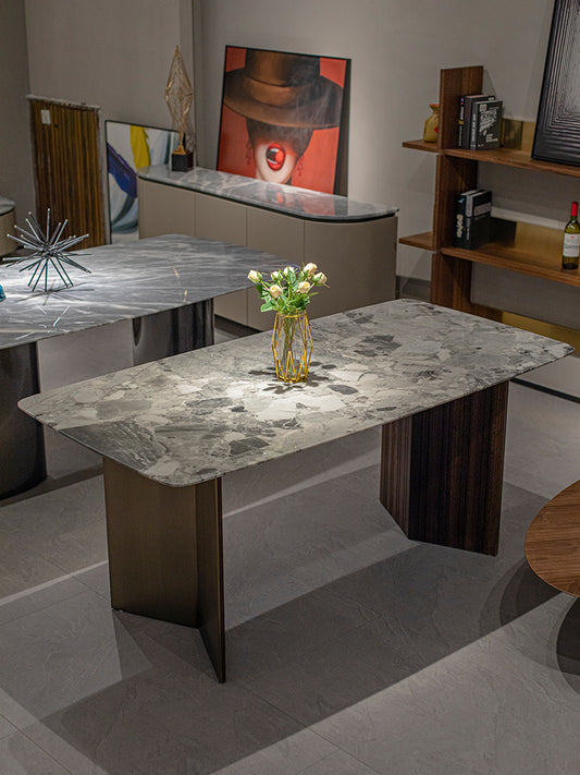 Oreo Gray Marble Dining Table
