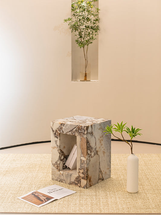 Elephant White Marble Hollow Side Table