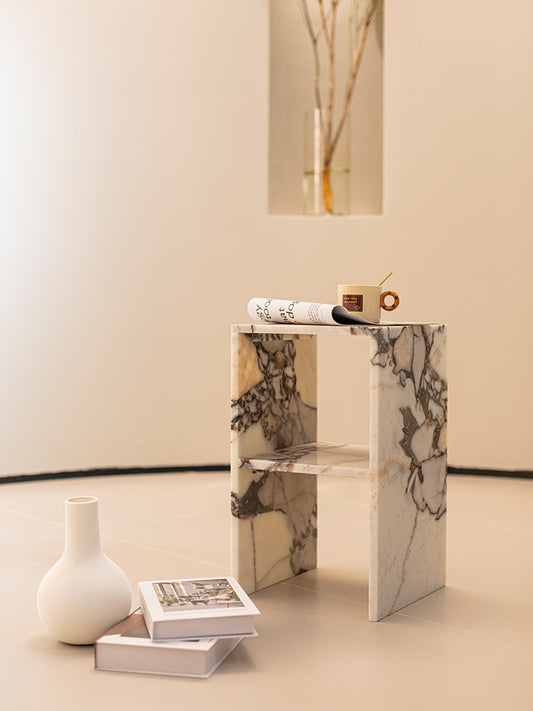 Elephant White Marble Double Layer Side Table