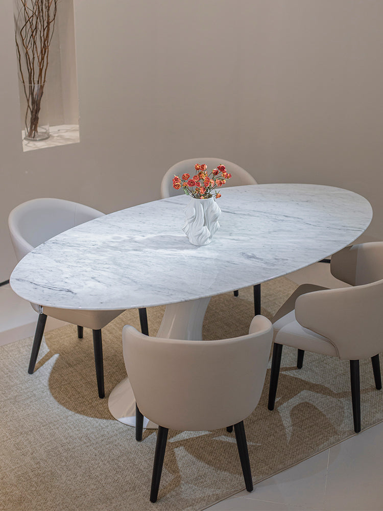 Carrara White Oval Marble Dining Table