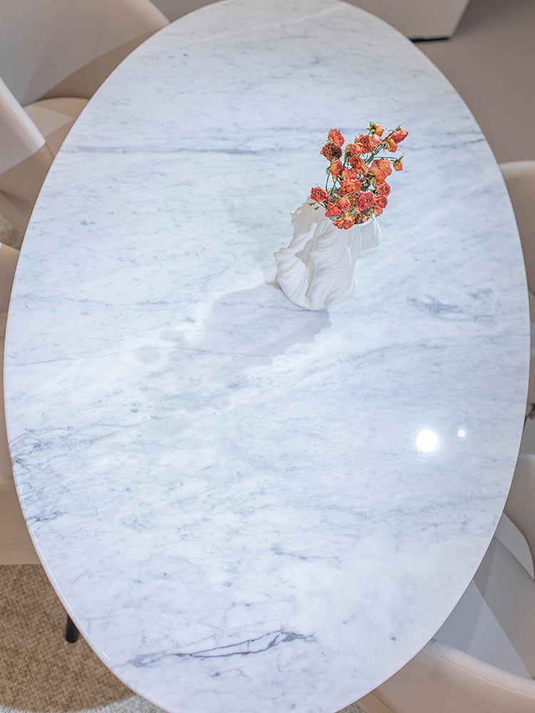 Carrara White Oval Marble Dining Table