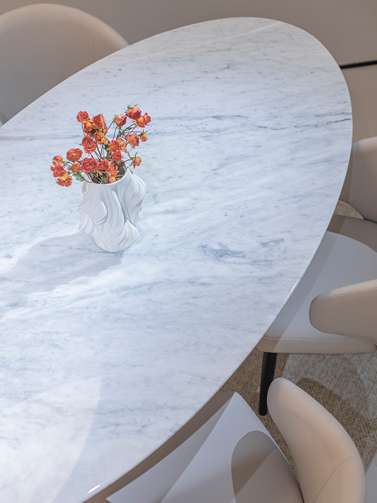 Carrara White Oval Marble Dining Table