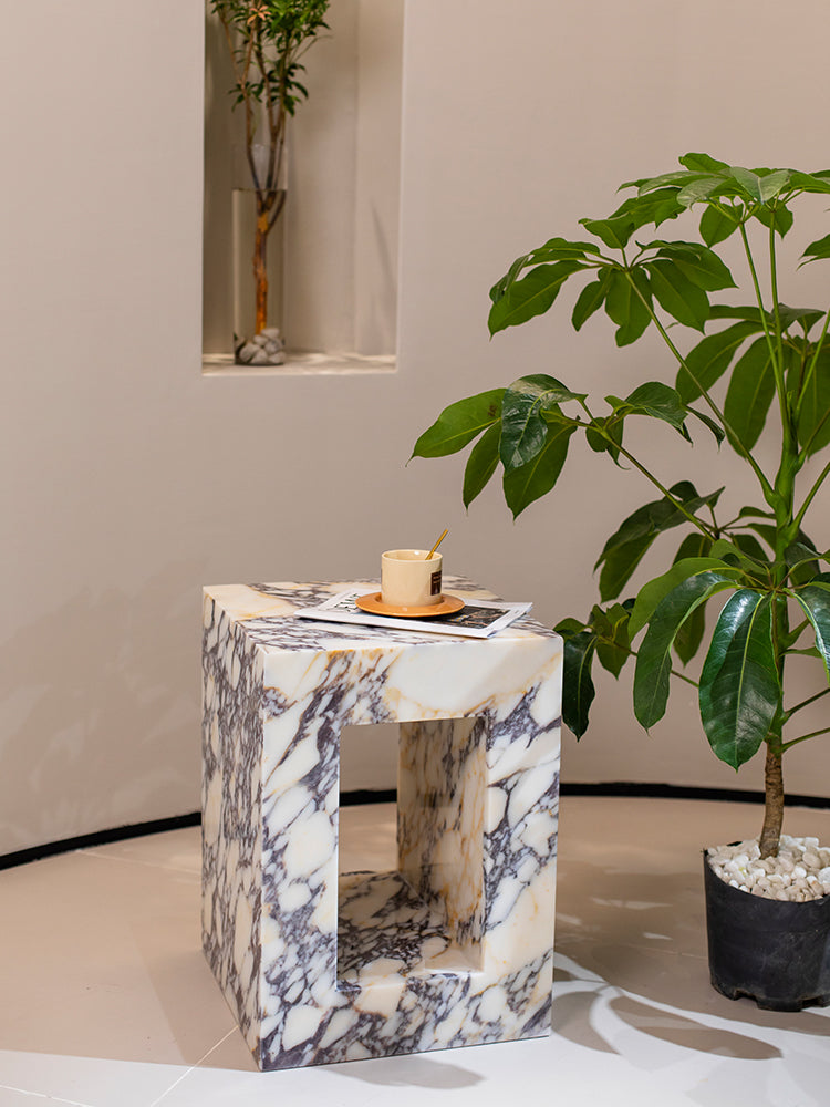 Calacatta Viola Marble Hollow Side Table