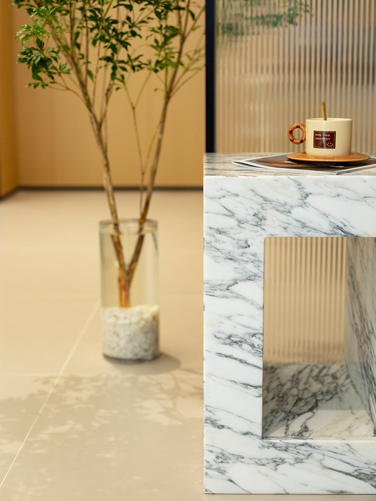 Arabescato Corchia Marble Hollow Side Table