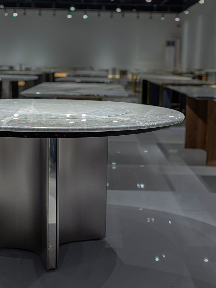 Hermes Grey Marble Round Dining Table